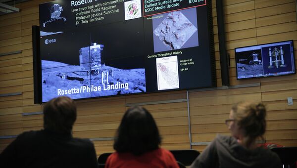 Астрономы набдюдают за посадкой модуля Фила. Университет штата Мэрилэнд, США, 12 ноября 2014