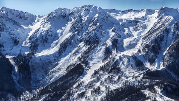 Панорама олимпийских трасс горнолыжного центра Роза Хутор, архивное фото
