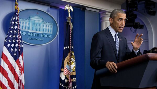 Выступление Барака Обамы в Белом доме. Архивное фото.