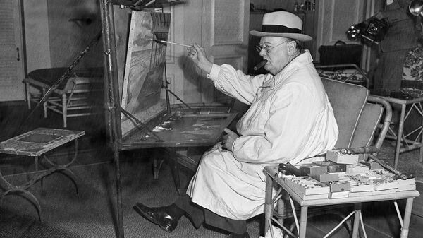 Уинстон Черчилль за занятием живописью