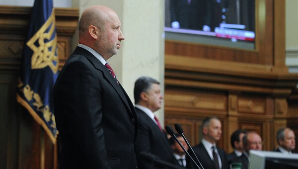 Председатель Верховной Рады Украины Александр Турчинов на первом заседании новоизбранной Верховной Рады Украины в Киеве