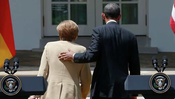 Федеральный канцлер Германии Ангела Меркель и Президент Соединенных Штатов Америки (США) Барак Обама