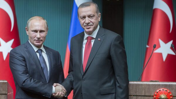 Президент России Владимир Путин и президент Турецкой республики Реджеп Тайип Эрдоган. Архивное фото
