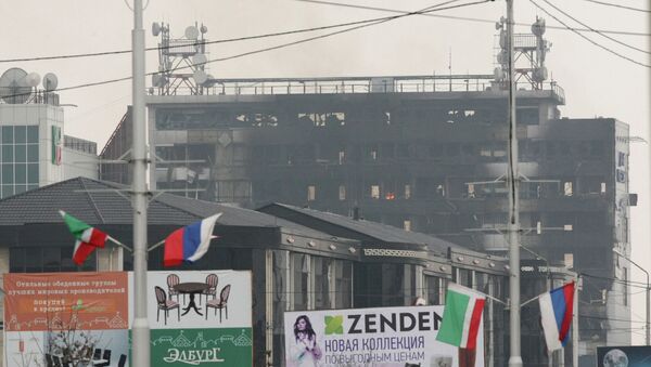 Вид на здание Дома печати, где проходила спецоперация МВД Чеченской Республики. Архивное фото
