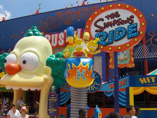 Аттракцион The Simpsons ride в парке развлечений Universal Studios Hollywood