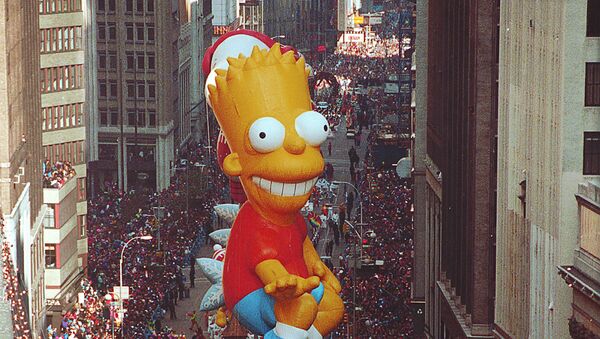 Барт Симпсон на скейтборде на параде Macy's в День Благодарения в Нью-Йорке