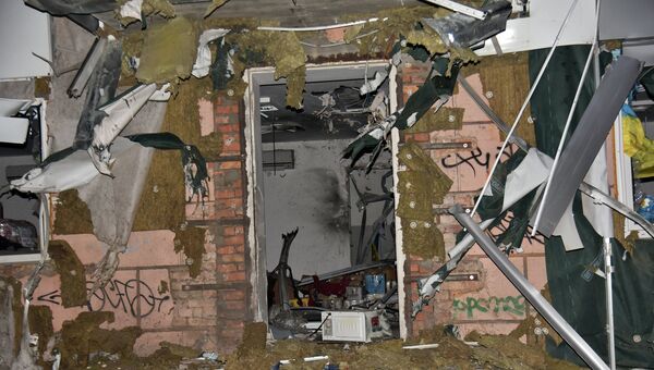 Разрушенное в результате взрыва здание офиса общественной организации Волонтерская сотня Далии Северин в Одессе