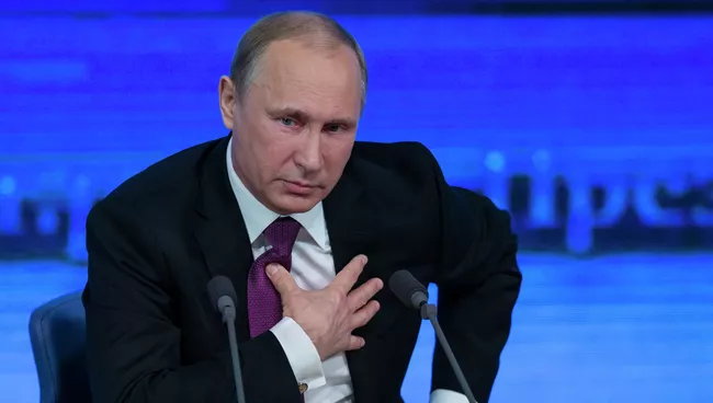 Президент России Владимир Путин на десятой большой ежегодной пресс-конференции