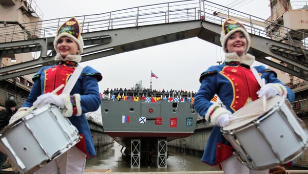 Торжественная церемония спуска на воду фрегата Адмирал Флота Касатонов. Архивное фото