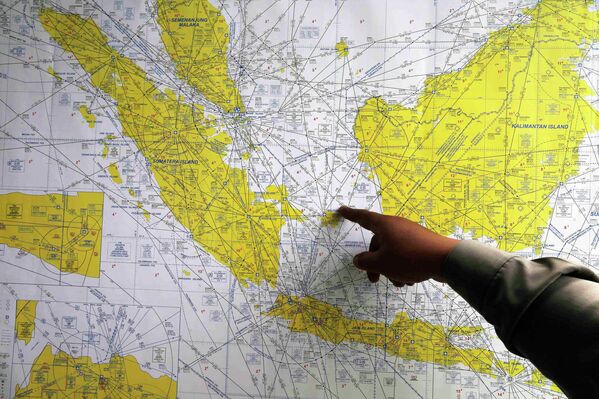 Карта с предпологаемым местом исчезновения рейса QZ8501 компании Air Asia