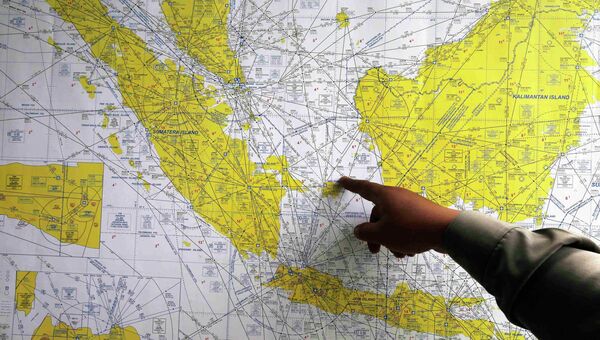 Карта с предпологаемым местом исчезновения рейса QZ8501 компании Air Asia