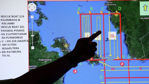 Карта поиска спасательной операции пропавшего рейса QZ8501 компании Air Asia. Индонезия, 29 декабря 2014