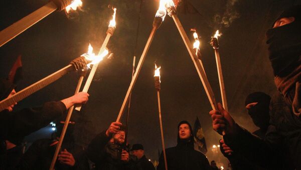 Факельное шествие в честь 106-й годовщины со дня рождения лидера Организации украинских националистов Степана Бандеры в Киеве