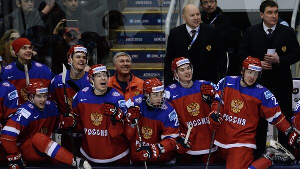 Игроки молодежной сборной России на чемпионате мира по хоккею. Архивное фото