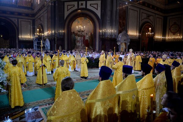 Патриарх Московский и всея Руси Кирилл во время Рождественского богослужения в храме Христа Спасителя