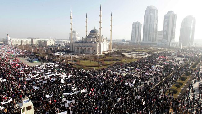 Митинг под названием Любовь к пророку Мухаммеду в Грозном. 19 января 2015