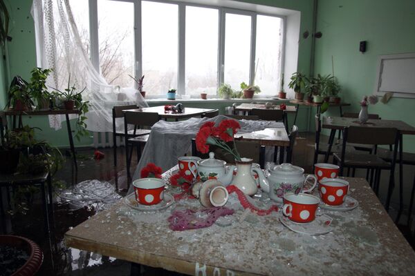 Столовая больницы в Донецке после обстрела украинской артиллерией