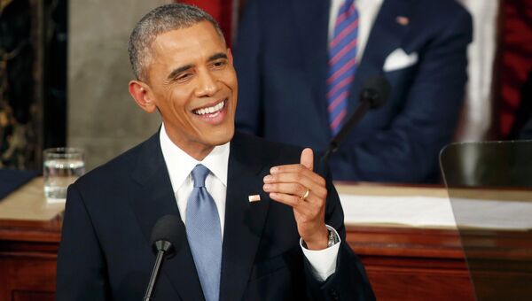 Президент США Барак Обама выступает с ежегодным посланием О положении страны