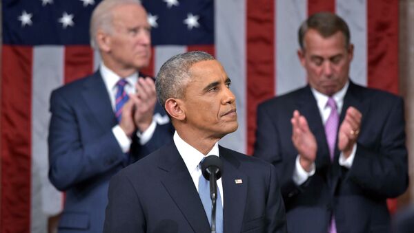 Президент США Барак Обама выступает с посланием О положении страны