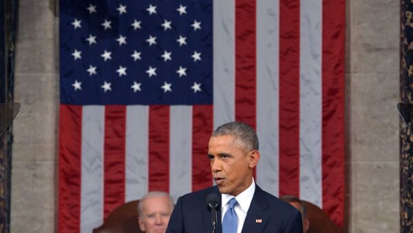 Президент США Барак Обама выступает с обращением О положении страны