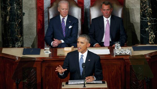 Президент США Барак Обама выступает с обращение О положении страны