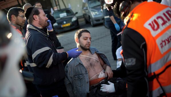 Раненый пассажир автобуса в Тель-Авиве, Израиль. 21 января 2015