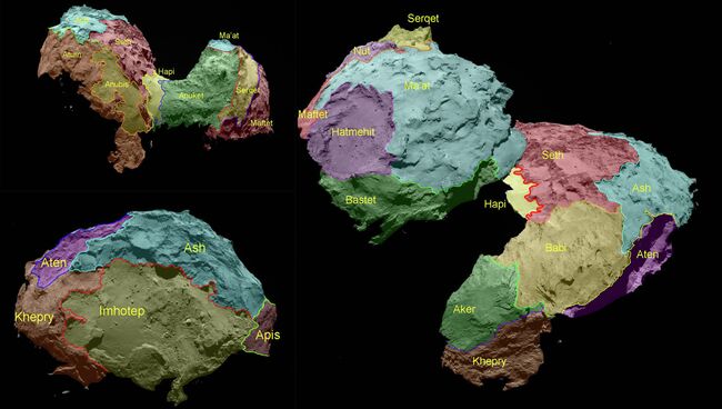 Карта поверхности кометы Чурюмова-Герасименко, полученная камерой OSIRIS