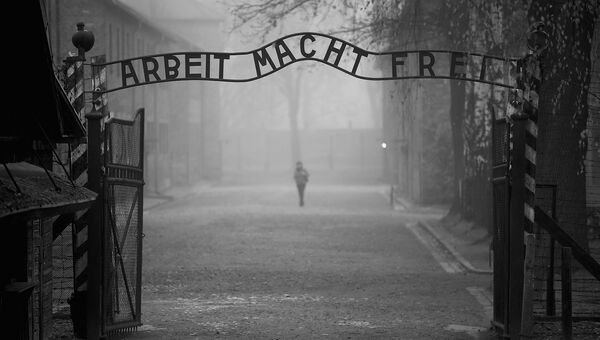 Ворота на входе в лагерь Освенцим. Архивное фото