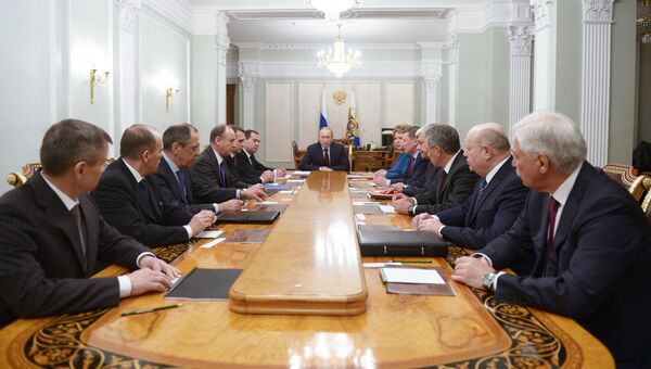 Президент РФ В.Путин проводит совещание с постоянными членами Совета Безопасности РФ. 30 января 2015