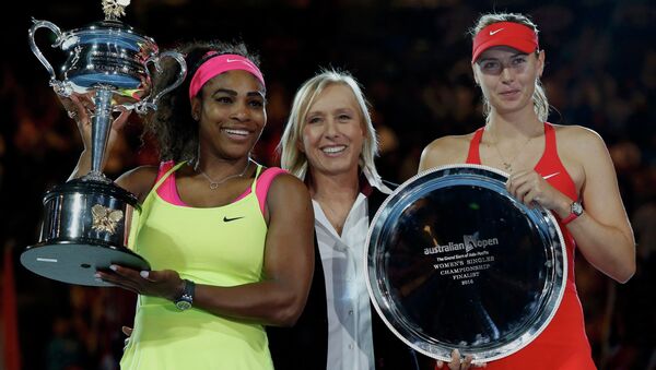 Серена Уильямс, Мартина Навратилова и Мария Шарапова на награждении на  Australian Open 2015