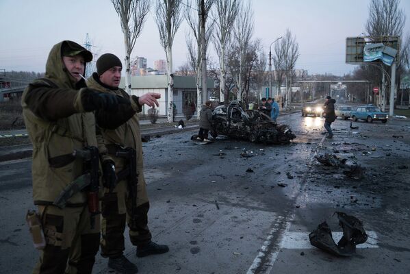 Последствия обстрела Донецка 4 февраля 2015
