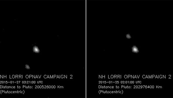 Снимки Плутона и Харона, полученные камерой LORRI на борту зонда New Horizons 25 и  27 января