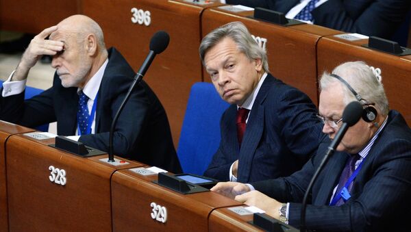 Председатель комитета Государственной Думы РФ по международным делам Алексей Пушков на заседании ПАСЕ