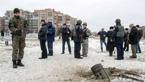 Остатки снаряда, упавшего на Краматорск. 10 февраля 2015.