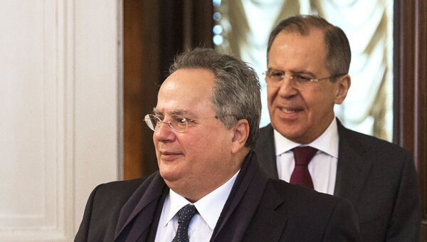 Министр иностранных дел Греции Никос Кодиас и глава МИД России Сергей Лавров