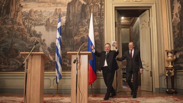 Встреча глав МИД РФ и Греции С.Лаврова и Н.Котзиаса
