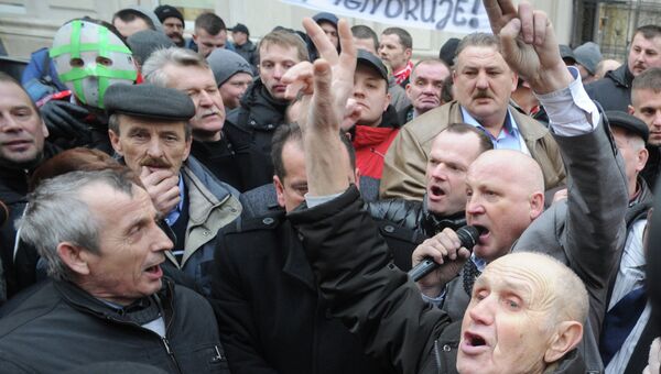 Митинг польских фермеров перед зданием министерства сельского хозяйства в Варшаве. Архивное фото.