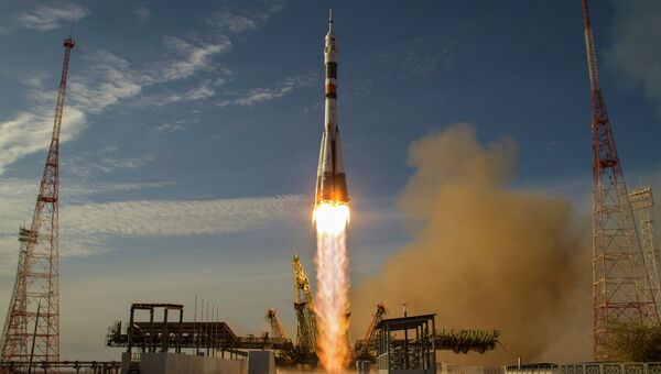 Запуск ракеты Союз с космодрома Байконур. Архивное фото