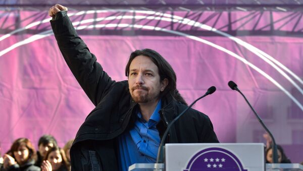 Лидер испанской оппозиционной партии Мы можем (Podemos) Пабло Иглесиас