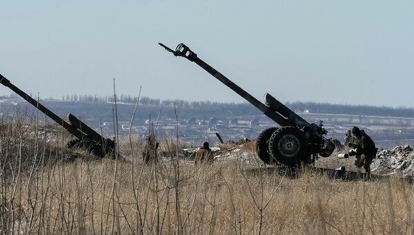 Позиция украинской артиллерии возле Дебальцево