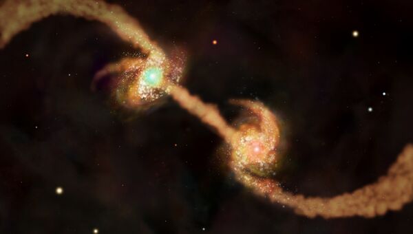 Так художник представил себе две сливающихся эллиптических галактики