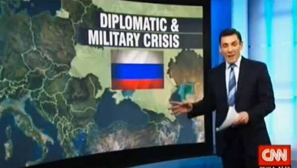 Скриншот новостного выпуска CNN с картой России, в составе которой внезапно оказалась территория Украины