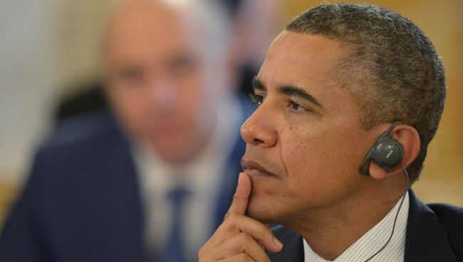 Президент Соединенных Штатов Америки (США) Барак Обама во время рабочего заседания глав делегаций государств-участников Группы двадцати
