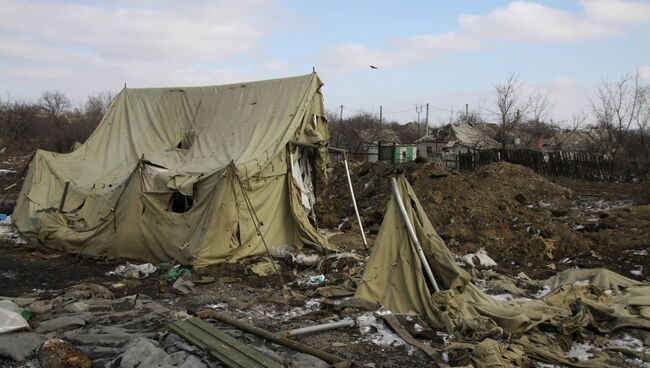 Брошенный лагерь украинских военных в городе Дебальцево