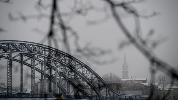 Мост через Вислу в старом городе, Краков, Польша. Архивное фото