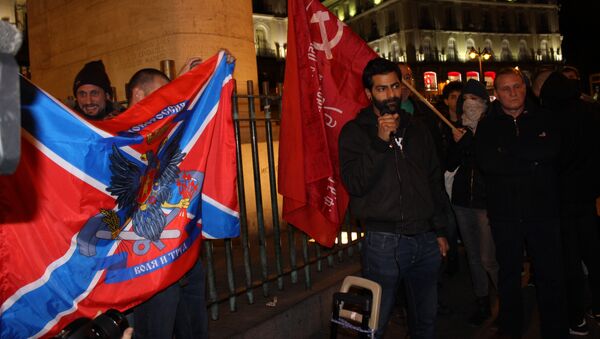 Испанец Серхио, воевавший на стороне ополченцев Донбасса, выступает на митинге в Мадриде
