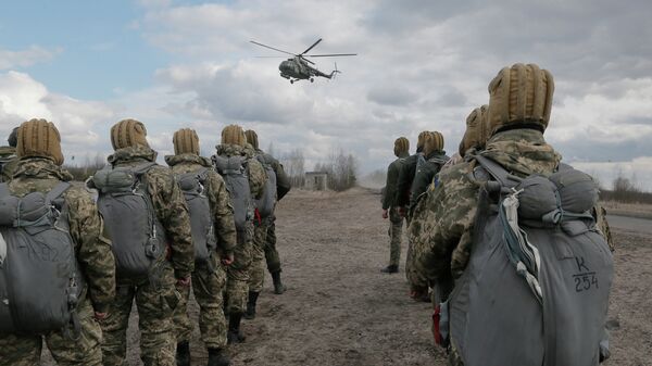 Украинские военные во время учений на полигоне возле Житомира, Украина