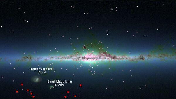 Расположение девяти карликовых галактик относительно диска Млечного Пути