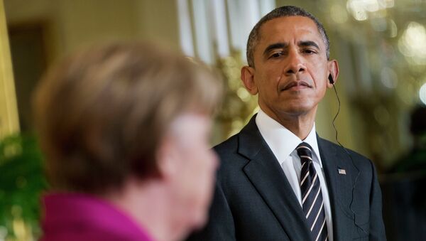 Президент США Барак Обама слушает выступление канцлера ФРГ Ангелы Меркель