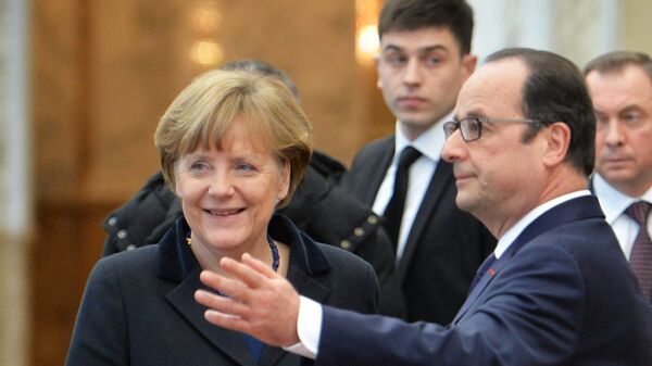 Канцлер Германии Ангела Меркель и президент Франции Франсуа Олланд в Минске